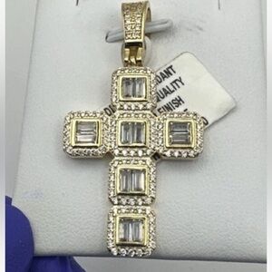 Gold Cross Pendant with Clear Crystal Accents - Men’s Jewelry